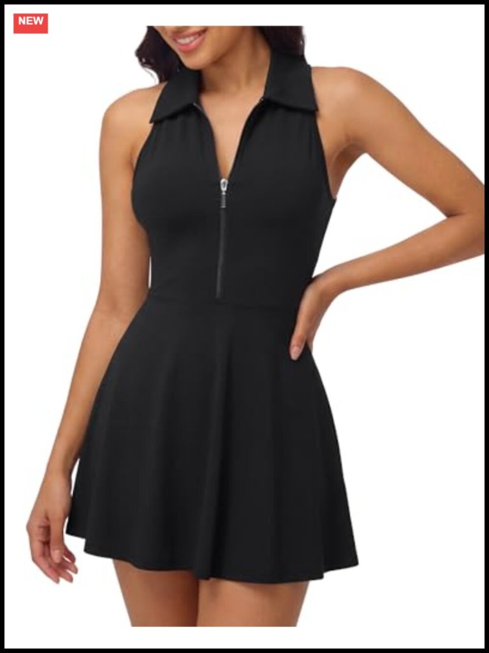 Women Golf Tennis Dress Zip Front Collared Sleeveless Racerback Athletic with